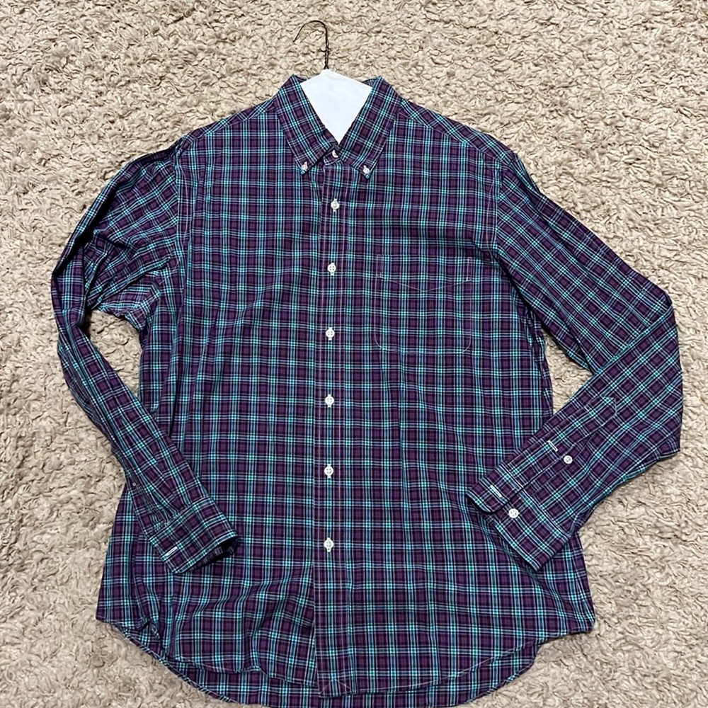 Ralph Lauren Cotton Custom Fit Plaid LS Button Down Shirt Large